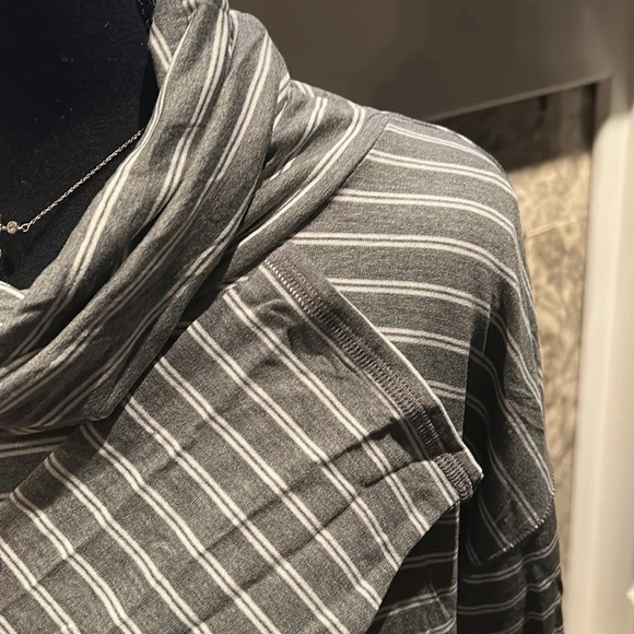 Gray and White Striped Liz Claiborne Cowl Neck Sweater - Picture 3 of 6